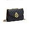 Quilted Stoned Crown Emblemed Cross Body Shoulder Bag