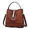 3 IN-1Flap Accented Croc Bucket Hobo Bag