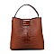 3 IN-1Flap Accented Croc Bucket Hobo Bag