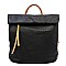 Two-Tone Textured Roll-Up Flap Backpack