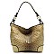 Side Ring Large Hooked Single Strap Ostrich Print Embossed Hobo SET