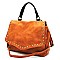 Stylish Brass-tone Studded Distressed Flap Satchel MH-LJN002