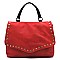 Stylish Brass-tone Studded Distressed Flap Satchel MH-LJN002