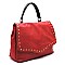 Stylish Brass-tone Studded Distressed Flap Satchel MH-LJN002