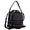 Drawstring Checker Plaid Print Linen Bucket Satchel