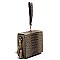 Ostrich Croc Boxy Wristlet Clutch Crossbody Bag