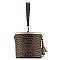 Ostrich Croc Boxy Wristlet Clutch Crossbody Bag
