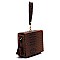 Ostrich Croc Boxy Wristlet Clutch Crossbody Bag