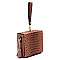 Ostrich Croc Boxy Wristlet Clutch Crossbody Bag