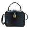 Ostrich Croc Twist Lock Boxy Crossbody Bag Satchel
