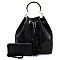 2-Way Ostrich Print Drawstring Bucket Satchel Wallet SET