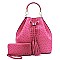 2-Way Ostrich Print Drawstring Bucket Satchel Wallet SET