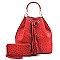 2-Way Ostrich Print Drawstring Bucket Satchel Wallet SET