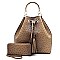 2-Way Ostrich Print Drawstring Bucket Satchel Wallet SET