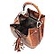 2-Way Ostrich Print Drawstring Bucket Satchel Wallet SET