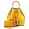 2-Way Ostrich Print Drawstring Bucket Satchel Wallet SET