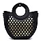 Medium 2 in 1 Cut-Out Mixed-Material Round Handle Satchel