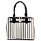 2-Way Pinstripe Print Multi-Compartment Satchel