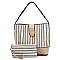 3-Compartment Pinstripe Print Hobo Wallet SET