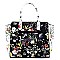 2-Way Flower Print Multi-Compartment Wing Satchel