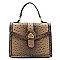 Buckle Flap Ostrich Croc Print Satchel