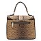 Buckle Flap Ostrich Croc Print Satchel