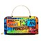 Pack of 6 Top Handle Multi Graffiti Print Round Crossbody Bag Clutch Wallet