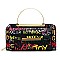 Pack of 6 Top Handle Multi Graffiti Print Round Crossbody Bag Clutch Wallet