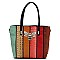 Stylish Multicolor Queen Bee Croc Python Stripe Patchwork Shopper