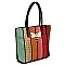 Stylish Multicolor Queen Bee Croc Python Stripe Patchwork Shopper