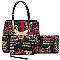 3-in-1 Stylish Multi Graffiti Queen Bee Stripe Top Handle Satchel