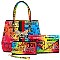 3-in-1 Stylish Multi Graffiti Queen Bee Stripe Top Handle Satchel