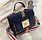 Stylish Twist Lock Chain Accent Studded Satchel