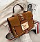 Stylish Twist Lock Chain Accent Studded Satchel