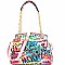2-Way Graffiti Effect Chevron Quilted Tote Shoulder Bag
