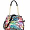 2-Way Graffiti Effect Chevron Quilted Tote Shoulder Bag