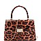 Medium 2-Way Leopard Print Patent Turn-Lock Satchel