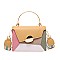 Metal Handle Color Block Satchel - Shoulder Bag
