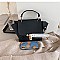 SUEDE SIDES CROC PRINT PUCH LOCK SATCHEL