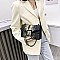 BUCKLED & CHAIN HANDLE SHOULDER SATCHEL BAG