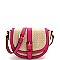 Buckle Saddle Woven Straw Mixed-Material Shoulder Bag