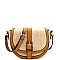 Buckle Saddle Woven Straw Mixed-Material Shoulder Bag