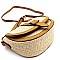 Buckle Saddle Woven Straw Mixed-Material Shoulder Bag