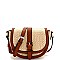 Buckle Saddle Woven Straw Mixed-Material Shoulder Bag