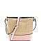 3-Compartment Woven Straw Mixed-Material Bucket Shoulder Bag