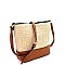 3-Compartment Woven Straw Mixed-Material Bucket Shoulder Bag