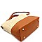 3-Compartment Woven Straw Mixed-Material Bucket Shoulder Bag