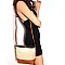 3-Compartment Woven Straw Mixed-Material Bucket Shoulder Bag