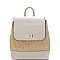 Medium Woven Straw Mixed-Material Turn-Lock Backpack