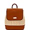 Medium Woven Straw Mixed-Material Turn-Lock Backpack
